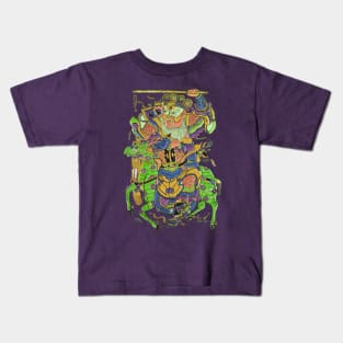 Japanese man on green Horse v1 Kids T-Shirt